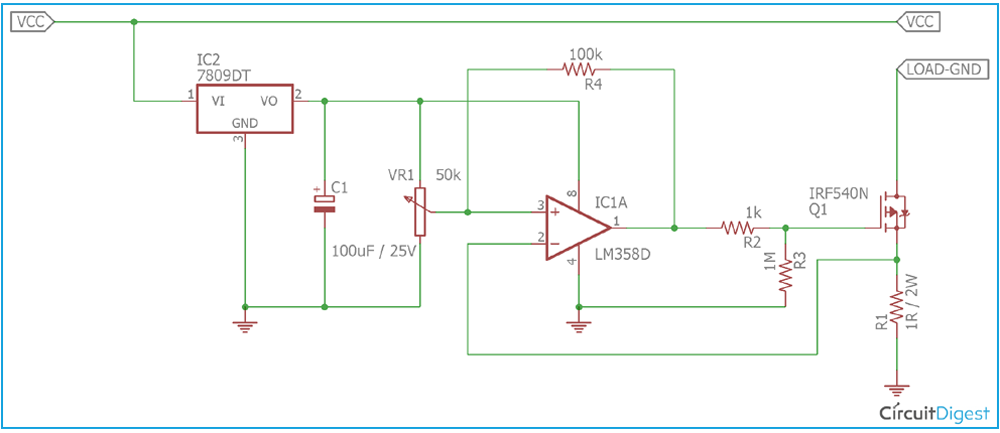 Overcurrent Protection Circuit Diagram using Op-amp