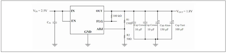 A typical application circuit for the MIC69303RT