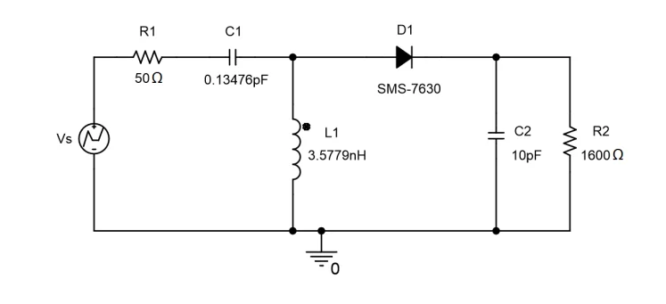 Basic rectenna circuit used for RF-to-DC conversion