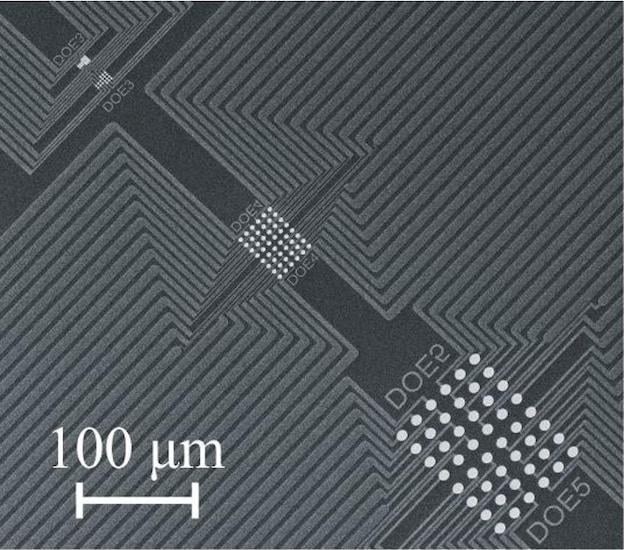 Proof of concept of the electrolithic memory. This shows microelectrode arrays with electrodes of different sizes in the mm- to µm-range.