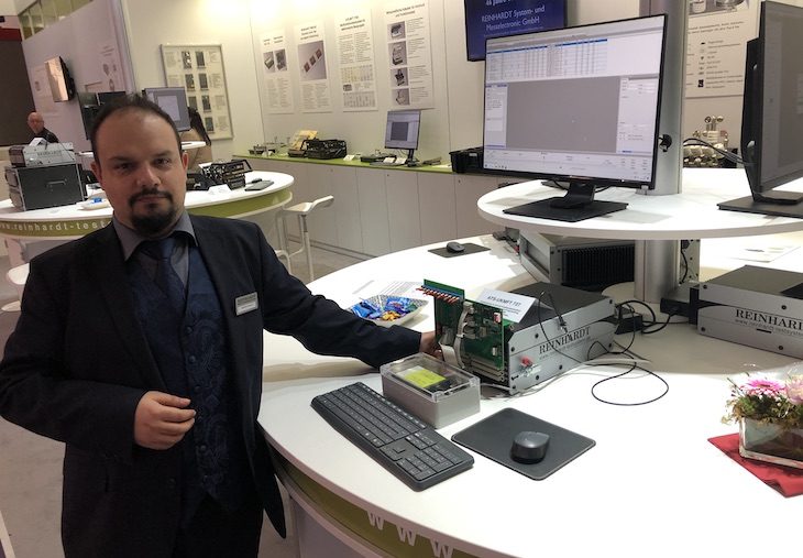 Reinhardt’s Andreas Pisasale with the company’s new ATS-MFT 770M multi-function test system.