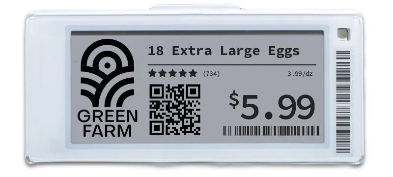 An example e-paper ESL highlights the benefits of the technology, allowing store-level price adjustments without needing to manually deploy new labels.