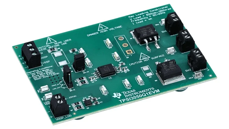 TPSI3050Q1EVM (shown) and TPSI2140Q1EVM evaluation boards are available for the TPSI3050-Q1 and TPSI2140-Q, respectively.