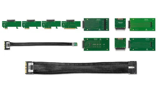 The TMT4 Margin Tester supports most common PCIe form factors using 11 adapters available for CEM, M.2, U.2, and U.3.