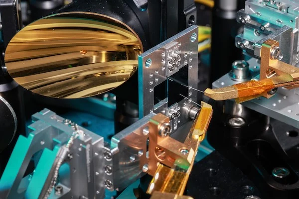 The researcher's chip and setup for generating the THz signals.