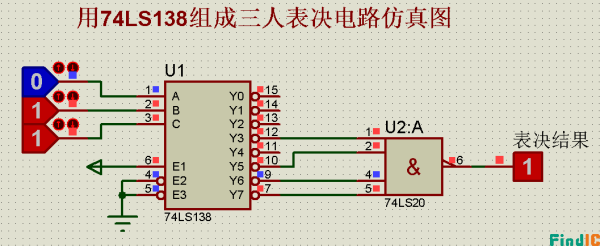 74LS138三人表决电路图