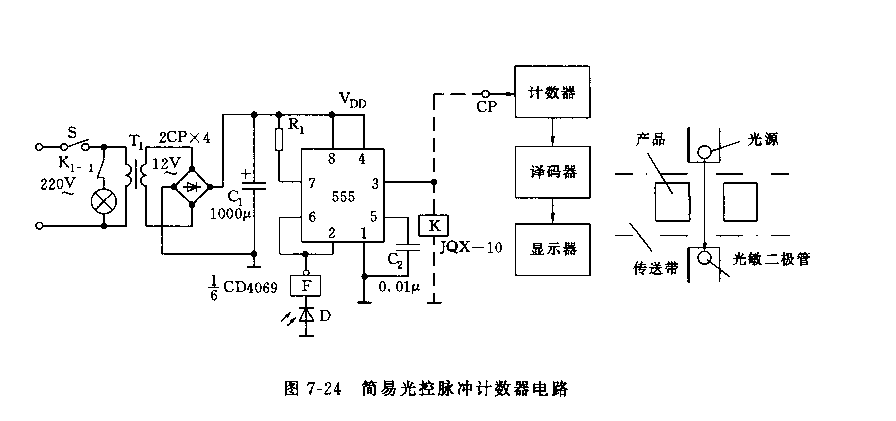 555简易光控脉冲计数器电路_久芯网