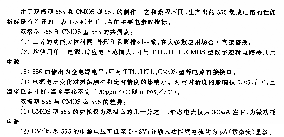 双极型和CMOS型555的性能比较