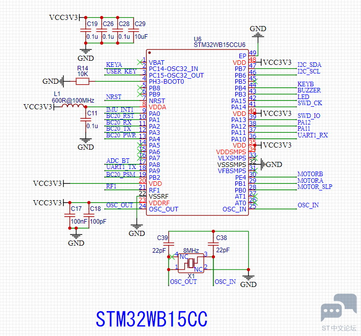 STM32WB15自制板卡无法通过SWD接口扫描到芯片。 [相关图片]