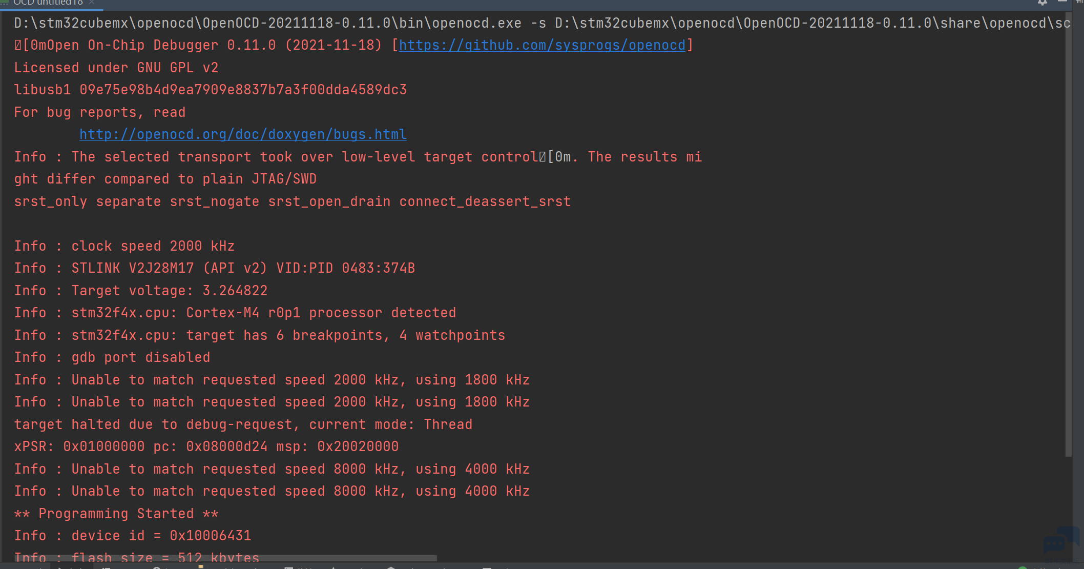 使用openOCD烧入nucleo F411 报错 [相关图片]
