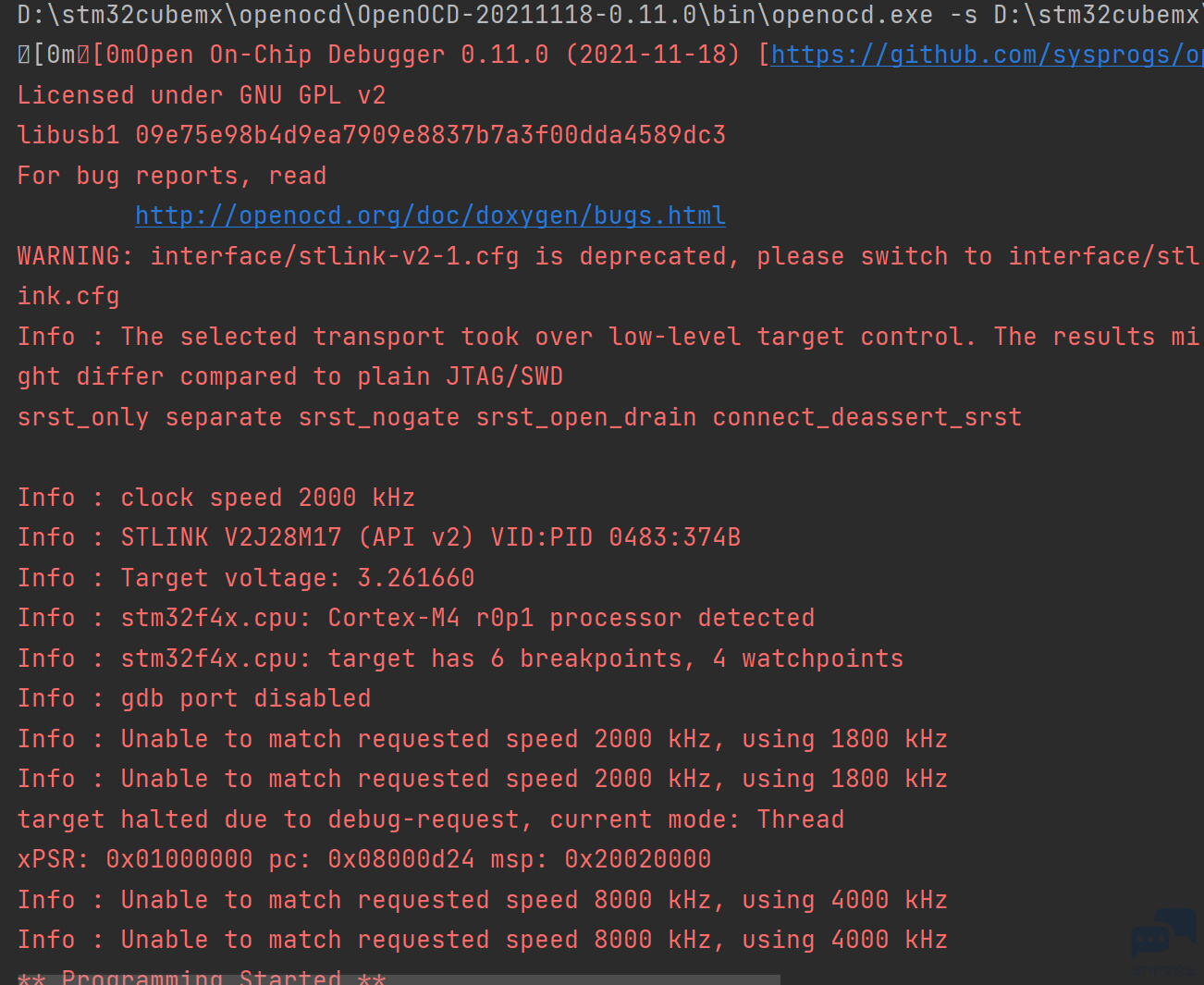 使用openOCD烧入nucleo F411 报错 [相关图片]