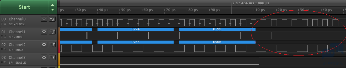 SPI主机只接收模式关闭SPI使能后为什么还有时钟输出？ [相关图片]
