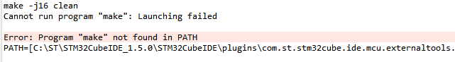 使用cubeIDE工具导入工程报错“Program "make" not found in PATH”，有人知道是什么原因麽？第一次用这个工 [相关图片]