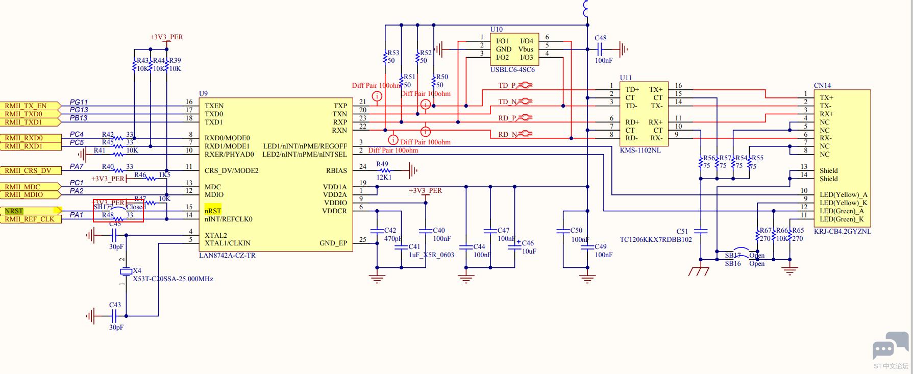 关于stm32NUCLEO-F429Zi板子LAN8742A NRST的问题 [相关图片]