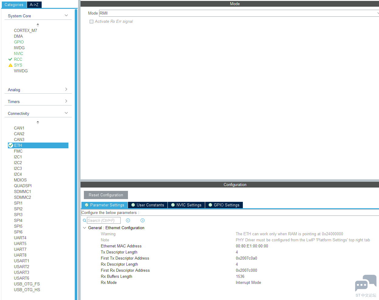 STM32F76X CUBEMX（V6.7 + V1.17）LAN8742 FreeRTOS Lwip 配置Ping不通 [相关图片]