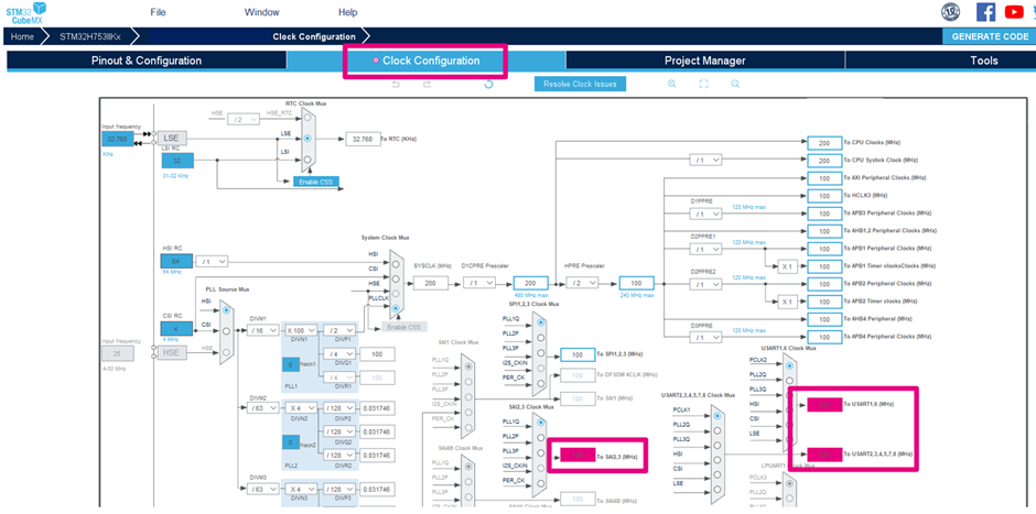 STM32CubeMX如何确定时钟树中显示的外围设备的最大频率范围？