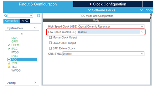 为不带LSE晶体的蓝牙LE配置STM32WB
