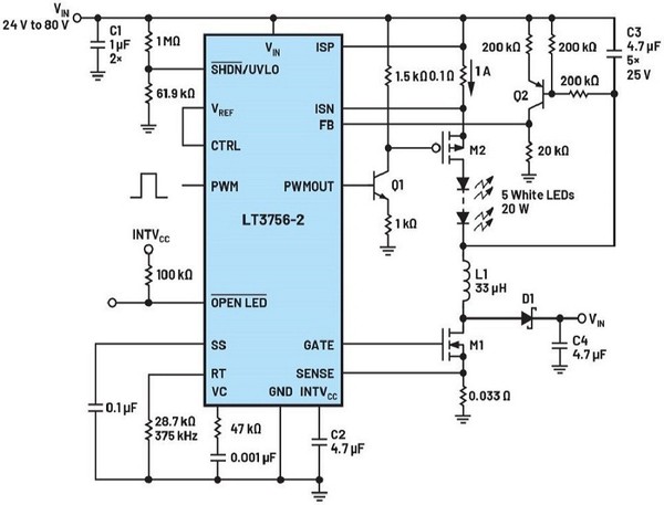 图八 : 压模式示例：LT3756-2