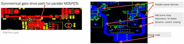 图四 : 并联MOSFET设计的PCB佈局范例