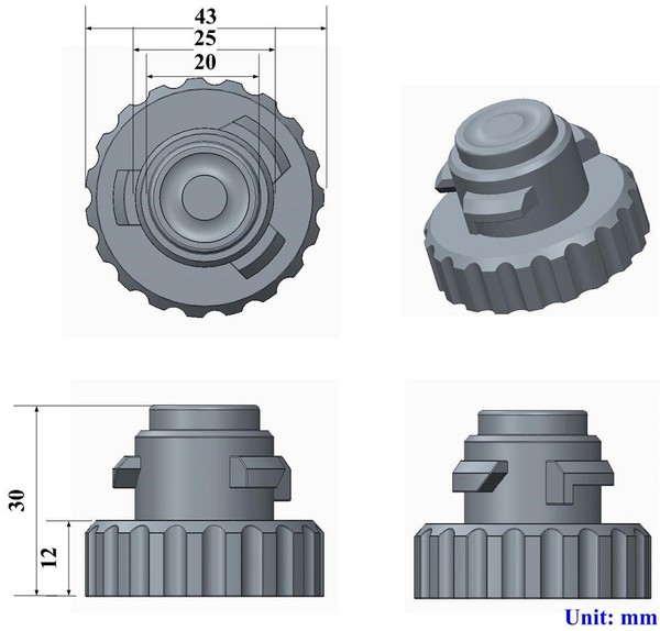 图4 : 卡榫的3D CAD模型与几何尺寸[5]