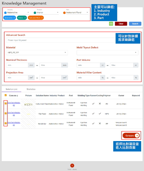 图5 : 透过分类及材料来找出需要的模具设计